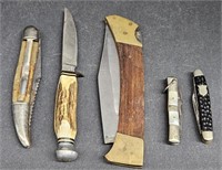 (F) Knife Lot Includes Bone Handle, Wood Handle