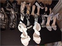 9 pairs of women's size, 8 heel shoes.