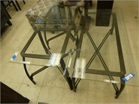 3 glass top tables 48x24x18" wear on finish