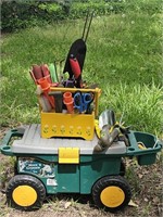 Rolling Garden Cart / Bench & Gardening Hand Tools