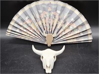 Pottery Cow Skull and Asian Fan