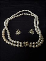 Faux pearl necklace and earrings