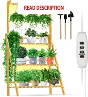 $66  3 Tier Bamboo Plant Stand with Grow Lights