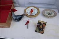Glass Rooster, Cardinal Plate Etc