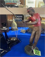 Bronze Golfer Statue 14" Tall To Top Of Head
