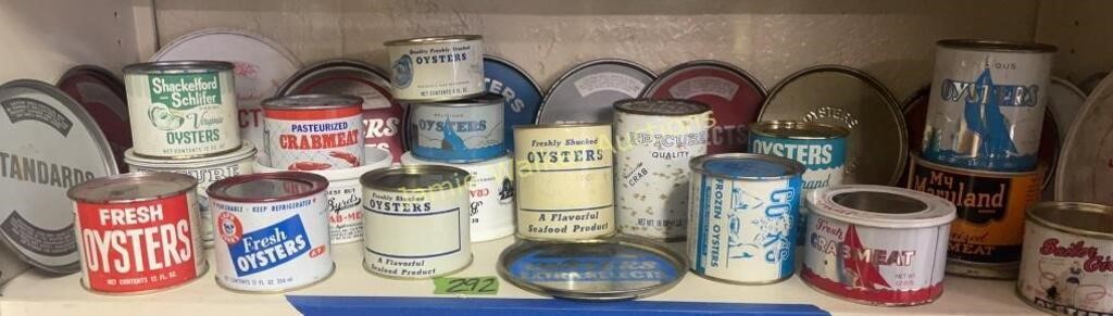 Oyster Can Lids, Oyster Cans, Crab Meat Cans.