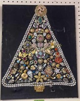 Vintage Costume Jewelry Christmas Tree Wall Art