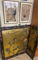 2 Japanese Wood Block Prints 18x13", 4 Panels