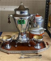 Art Deco Hot Water Urn, Tray And Creamer, Sugar
