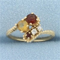 Diamond, Garnet, Citrine, and Seed Pearl Ring in 1
