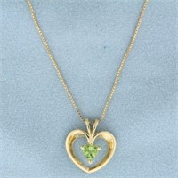 Heart Peridot Necklace in 14k Yellow Gold