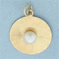 Akoya Pearl Disk Pendant or Charm in 14k Yellow Go