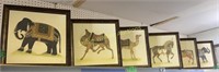 6 Signed Embellished Jeweled Animal Panels Framed