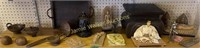 Shelf Lot. Plant Stand, Hindu Plaques, Carved