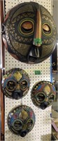 4 Beaded African Masks.  Up To 18" Wide
