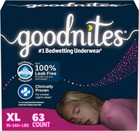 Girls' XL Goodnites Underwear  Sizes 14-20  63Ct