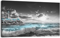Beach Wall Art 30x60  Seagulls Blue Waves