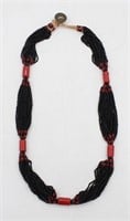 Seed Bead Necklace Red Black Coral Glass Beads