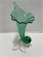 Green Glass Jack In The Pulpit Vase, 6.5 " tall