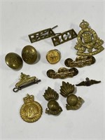 Assorted Military Buttons, Cap Badges & Pins