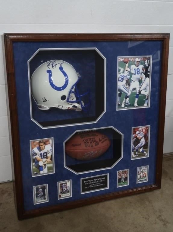 Framed Autographed Peyton Manning Football, 1/2