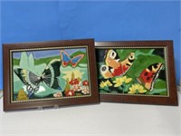 Pair of Framed Butterfly Tiles 10 x 14 "