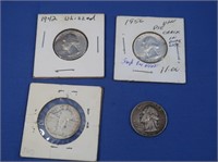 4-90% Silver Quarters(2-1956,1-1942,1-no date)