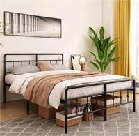 Queen Metal Bed Frame with Vintage Headboard