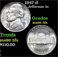 1947-d Jefferson Nickel 5c Grades GEM+ 5fs