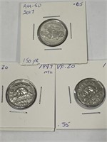 3x Canadian 5 Cent Coins - 2x 1947, 2017