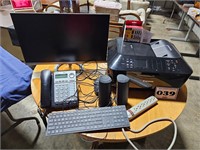 monitor, printer, speakers, phone, keyboard