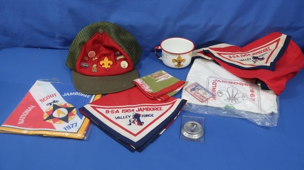 Boy Scout Cap, Scarves, Drinking Cup, Compass &