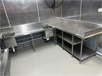 Steel L Shaped Preparation & Wash Bench, 2.5m x 3m