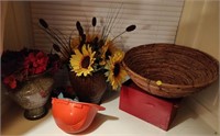Decorative Items, Wicker Bowl, etc