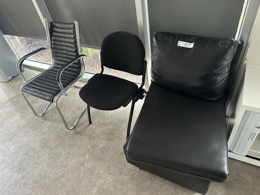 2 Black Vinyl Single Seat Lounges & 2 Chairs