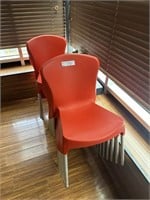 13 Red Plastic Stackable Meeting Chairs