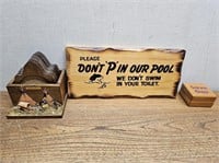 Vintage Wood Coaster Set +Saying Sign + BOX