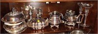 Silver Serving Pieces, Candle Holder, etc