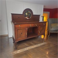 1920s MAHOGNAY INLAID MIRRORED BACK SIDEBOARD