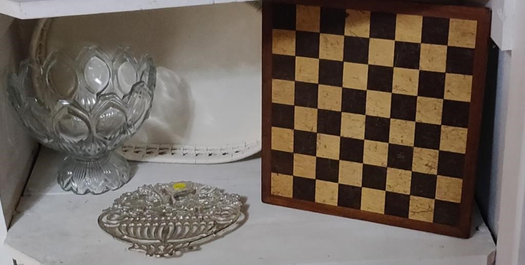 Wooden Checker/Chess Board, Wicker Tray, etc