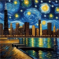 Starry Night Over Chicago Skyline by Charis