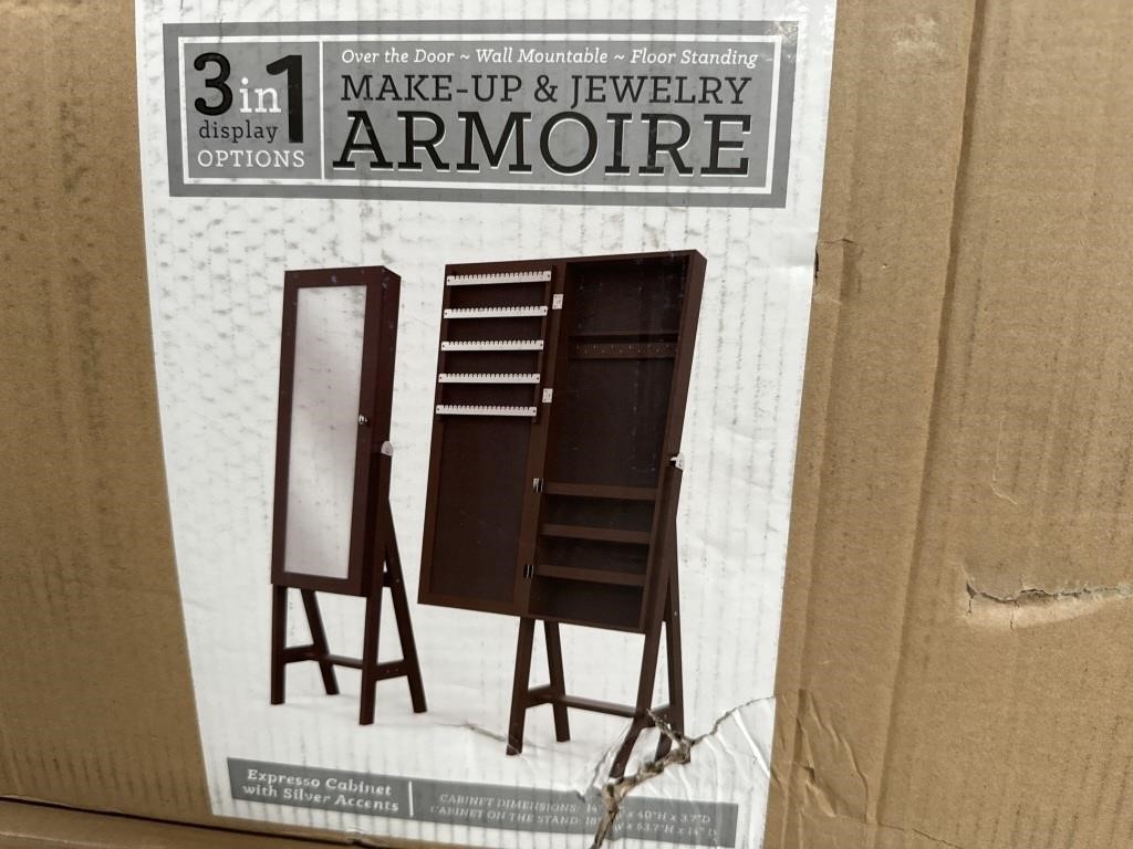 3 IN 1 MAKE UP JEWELRY ARMOIRE RETAIL $170