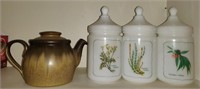 Tea Pot & Milk Glass Jars