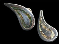 .925 & Abalone Screw On Earrings - Silver