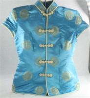 TURQUOISE SILK ASIAN BLOUSE SIZE SMALL