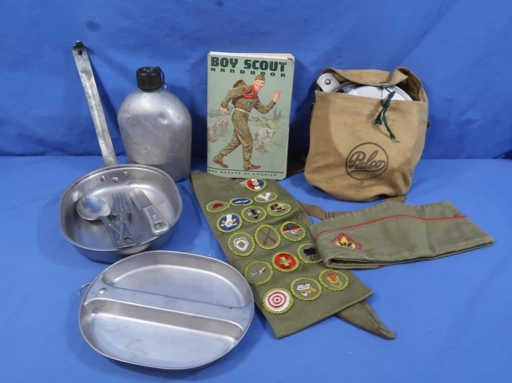Boy Scouts Sash w/Badges, Canteen, Mess Kits,