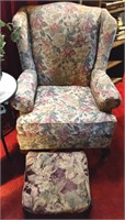 Floral Wingback Chair w/ Queen Ann Style Legs