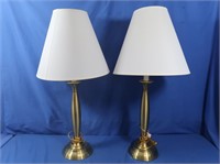 2 Brass Table Lamps w/Shades
