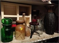 Green Glass Jar, Crock, Cranberry Pitcher, etc