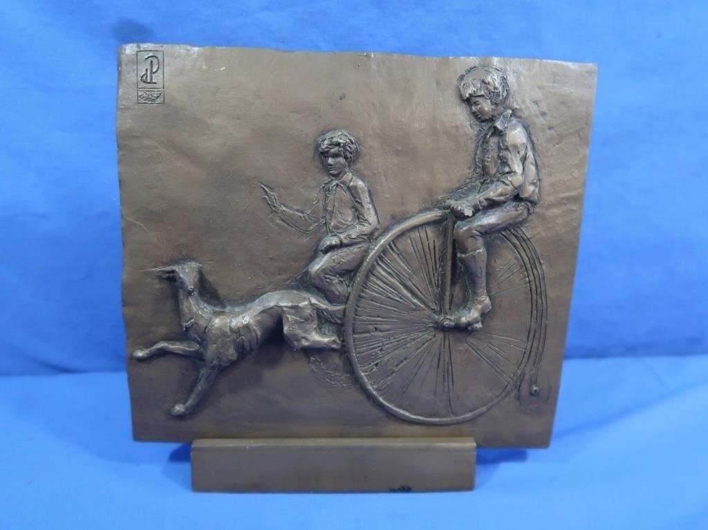 DP Ceramic Plaque, Bicycle, Dog & Child